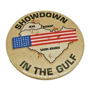 Vintage 1991 Showdown In The Gulf Iraq Pinback 2.5" Pin Button Gulf War-Era